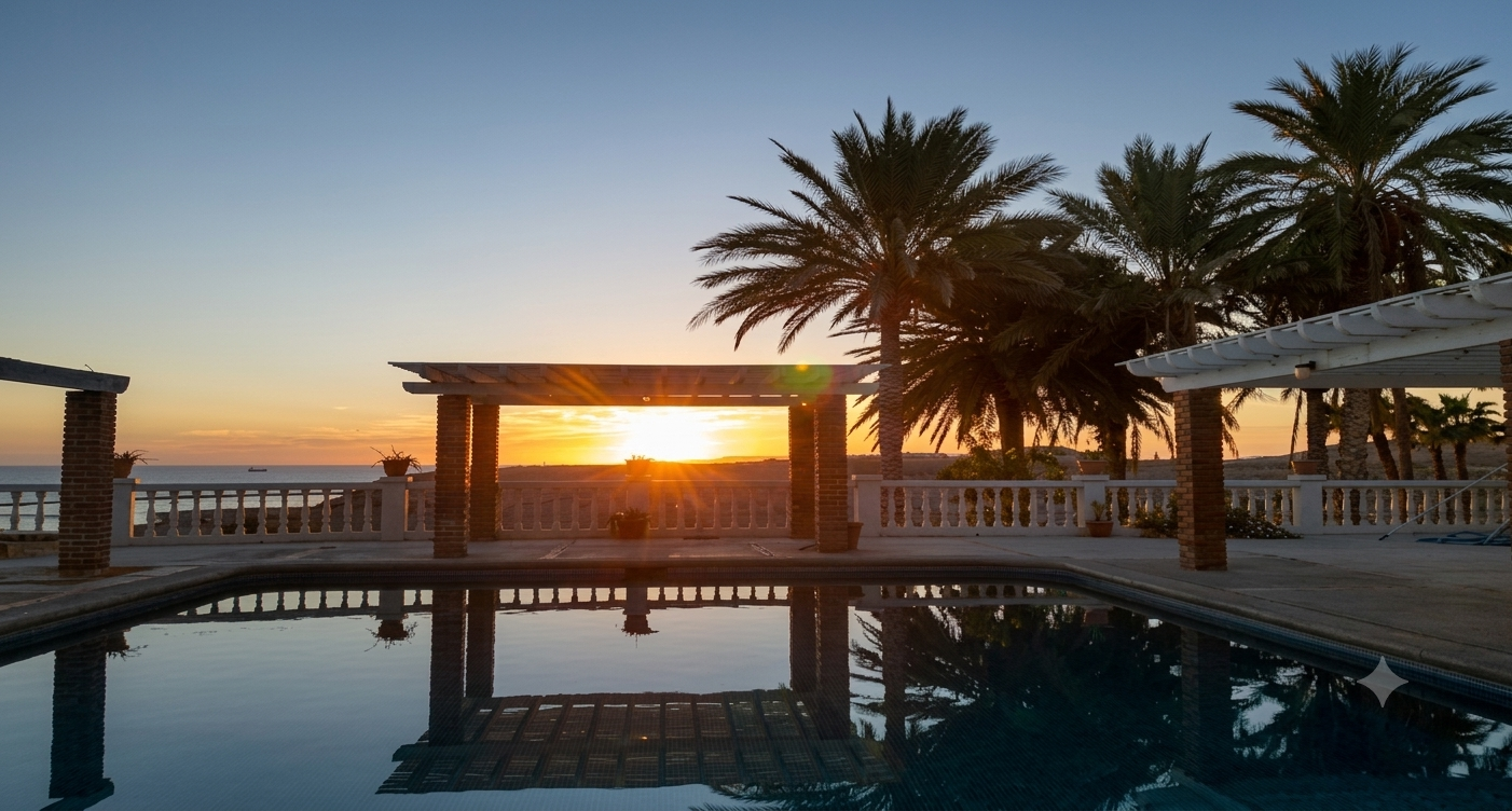 Alberca del Hotel El Morro al atardecer